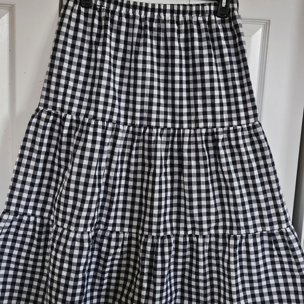 Cider - Woven High Rise Gingham Tiered Midi Skirt - Picture 2 of 6
